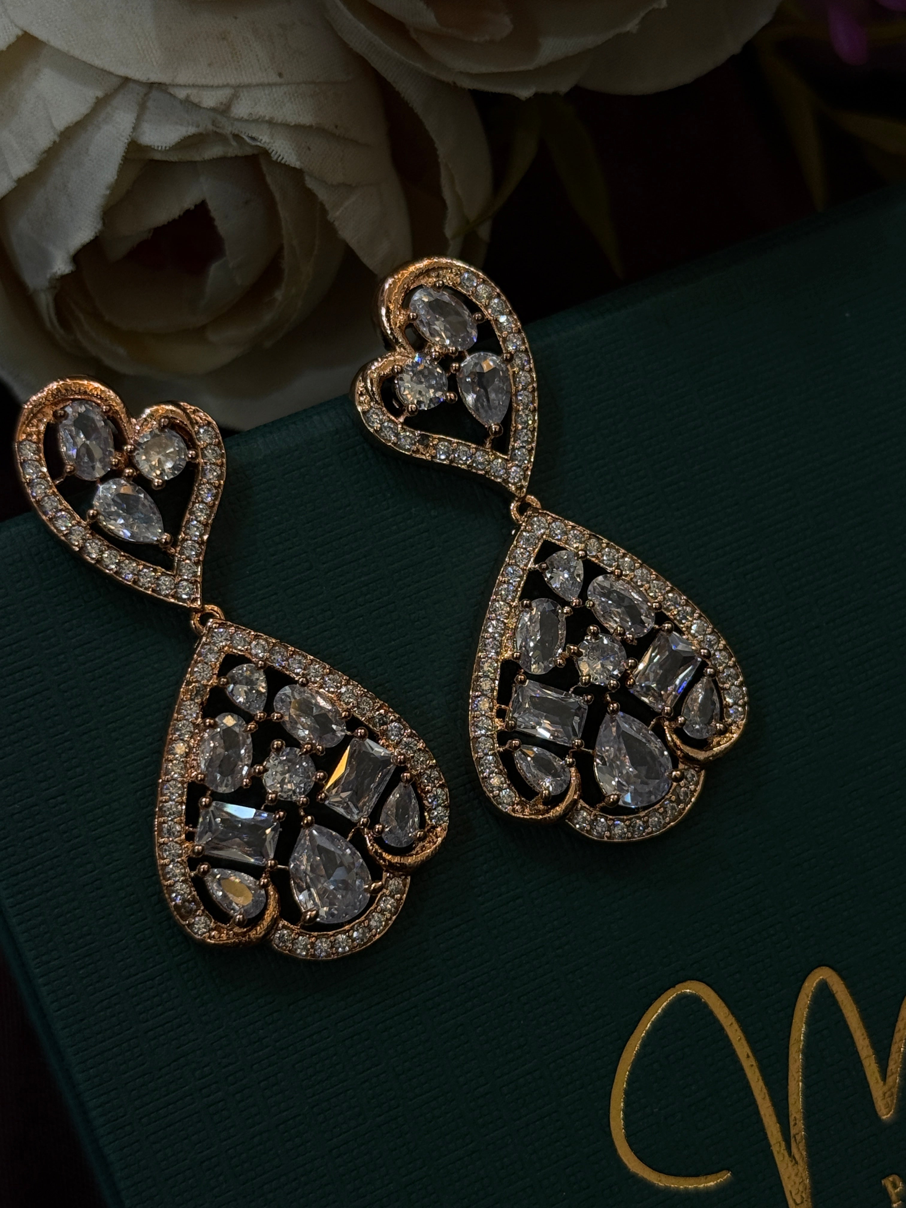 Dual Heart American Diamond Earrings